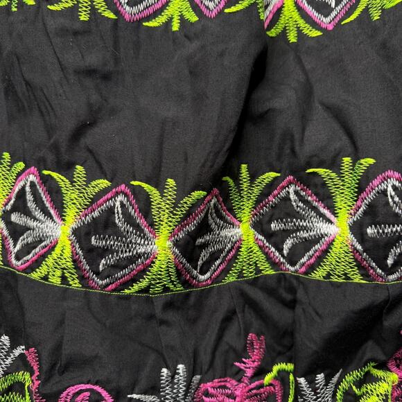 Vintage Hawaiian Hula Skirt Womens Medium Black Embroidered Flower Stretch Waist - Picture 7 of 8